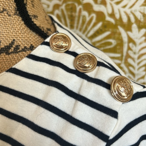 Pomander Place Tuckernuck Bowman Gold Button Long Sleeve Shirt Navy Stripe Sz XL - Picture 8 of 12